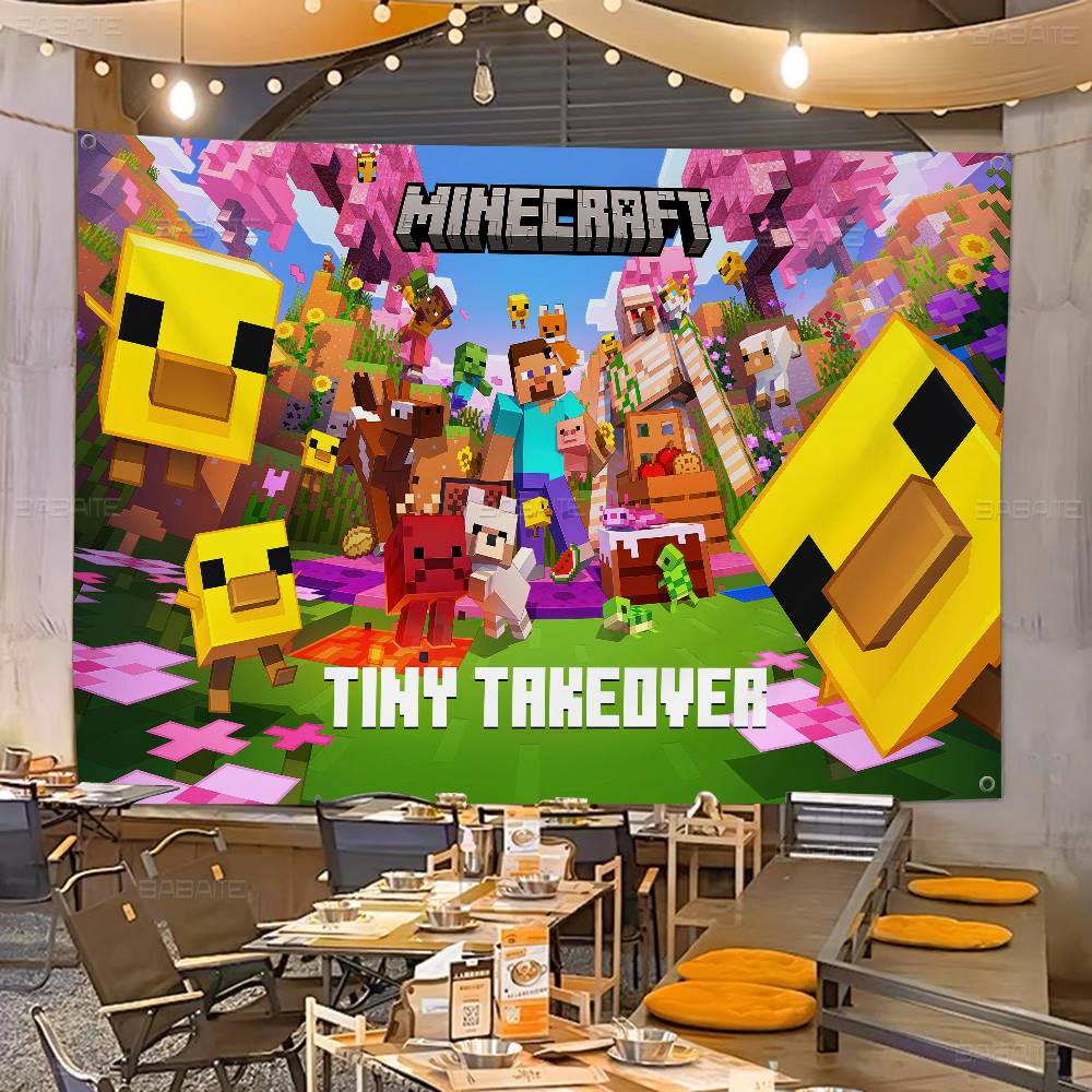 Retro Gaming Banner - Permainan Retro M-Minecraft Bendera Warna-warni Hiasan