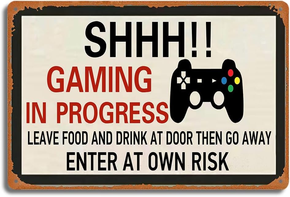 Retro Gaming Room - Papan Logam Retro Gaming, SHHH! Dekorasi