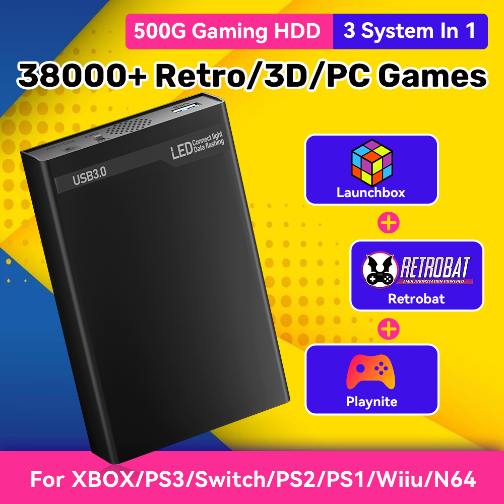 Retro Gaming Xbox - Hard Drive Game Portabel Mix500G Untuk