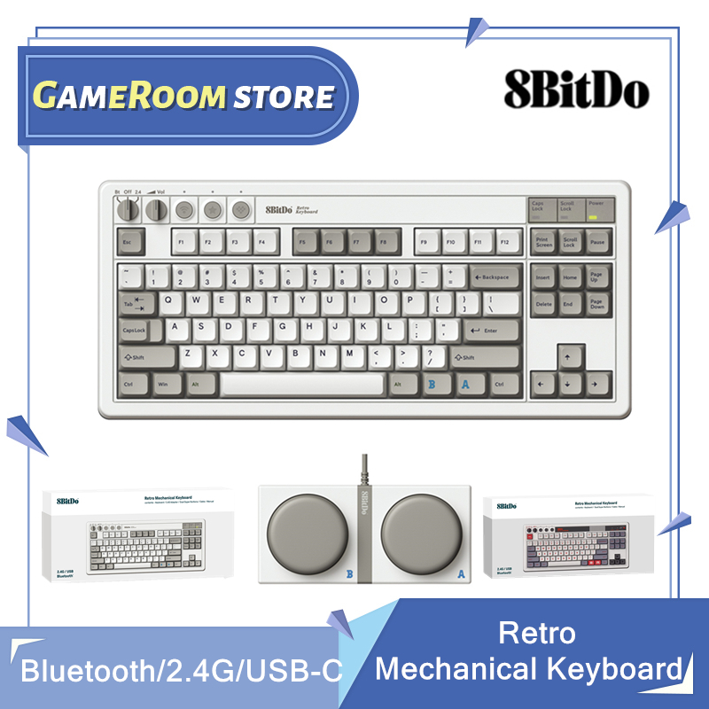 Retro Gaming Windows - Keyboard Mekanikal Retro 8Bitdo, Bluetooth/2.4G/USB-C Keyboard
